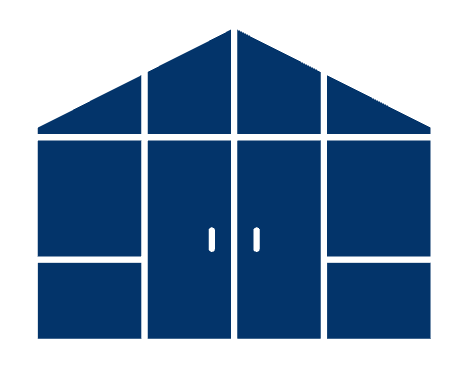 Blue icon representing a screened pool deck or patio enclosure with lounge chair and pool float.